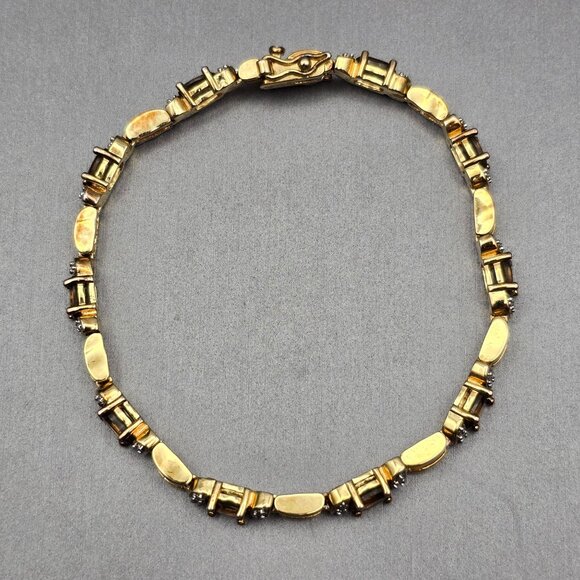 Smoky & Clear Quartz Tennis Bracelet 7.5" Gold Vermeil over Sterling Silver 13g - Picture 2 of 16